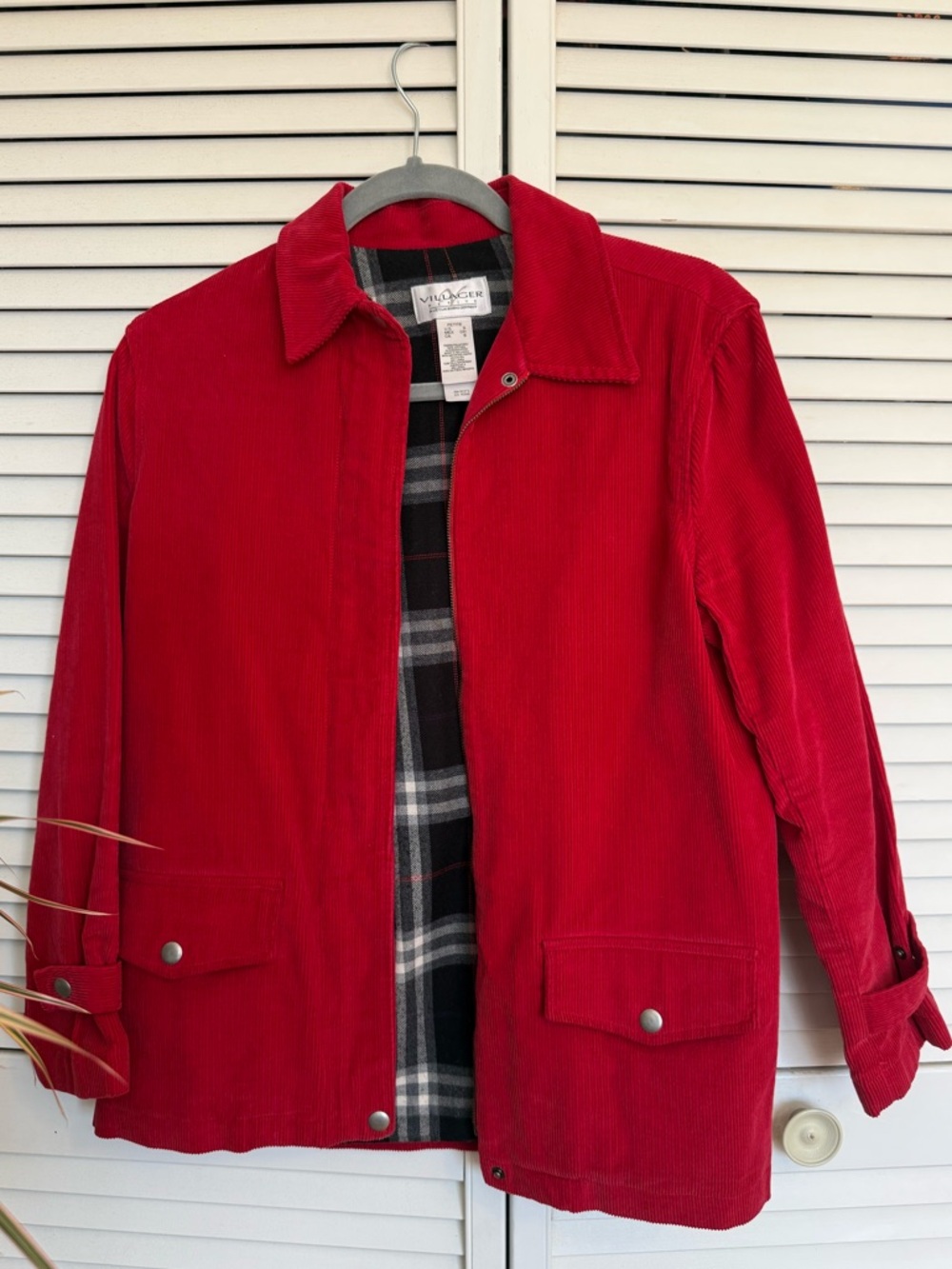 Vintage Red Corduroy Jacket with Plaid Lining